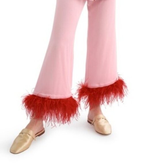 Sleeper Pink Pajama Bottoms with Red Feather Trim - Picture 5 of 10